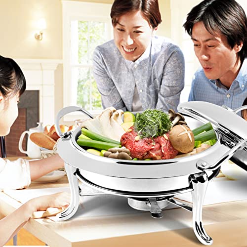 Rundes Chafing Dish Set aus Edelstahl – Buffet-Servierer in voller Größe mit Pfannen, Deckel und Brennstoffhaltern für Catering, Partys, Hochzeiten und Abendessen, Buffetwärmer – Bild 8
