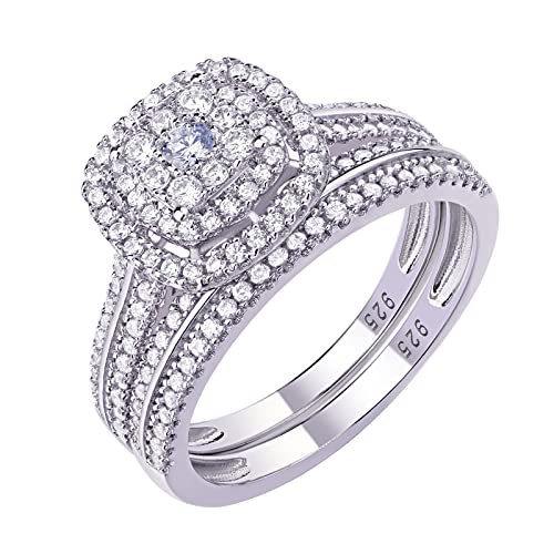 Newshe Jewellery Engagement Rings for Women Wedding Ring Set AAAAA Cz 925 Sterling Silver Band Round 1.6Ct Size 5-12