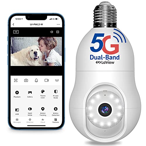 LaView 4MP Bulb Security Camera 5G& 2.4GHz WiFi, 360°2K Security Cameras Wireless Outdoor Indoor Full Color Day and Night, Motion Detection, Audible Alarm, Easy Installation, Compatible with Alexa LaView 4MP Bulb Security Camera 5G& 2.4GHz WiFi, 360°2K Security Cameras Wireless Outdoor Indoor Full Color Day and Night, Motion Detection, Audible Alarm, Easy Installation, Compatible with Alexa