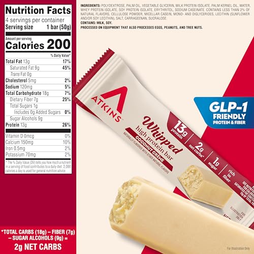Image of Atkins Whipped Bars, Creamy Coconut Flavor, 13g Protein, 24 Count