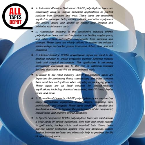 Image of UHMW-mil,20 A ULTRA HIGH MOLECULAR WEIGHT (UHMW) POLYETHYLENE TAPE, WITH AN AGGRESSIVE ACRYLIC ADHESIVE, 2 inch x 18 YD Pack of 1 ROLL