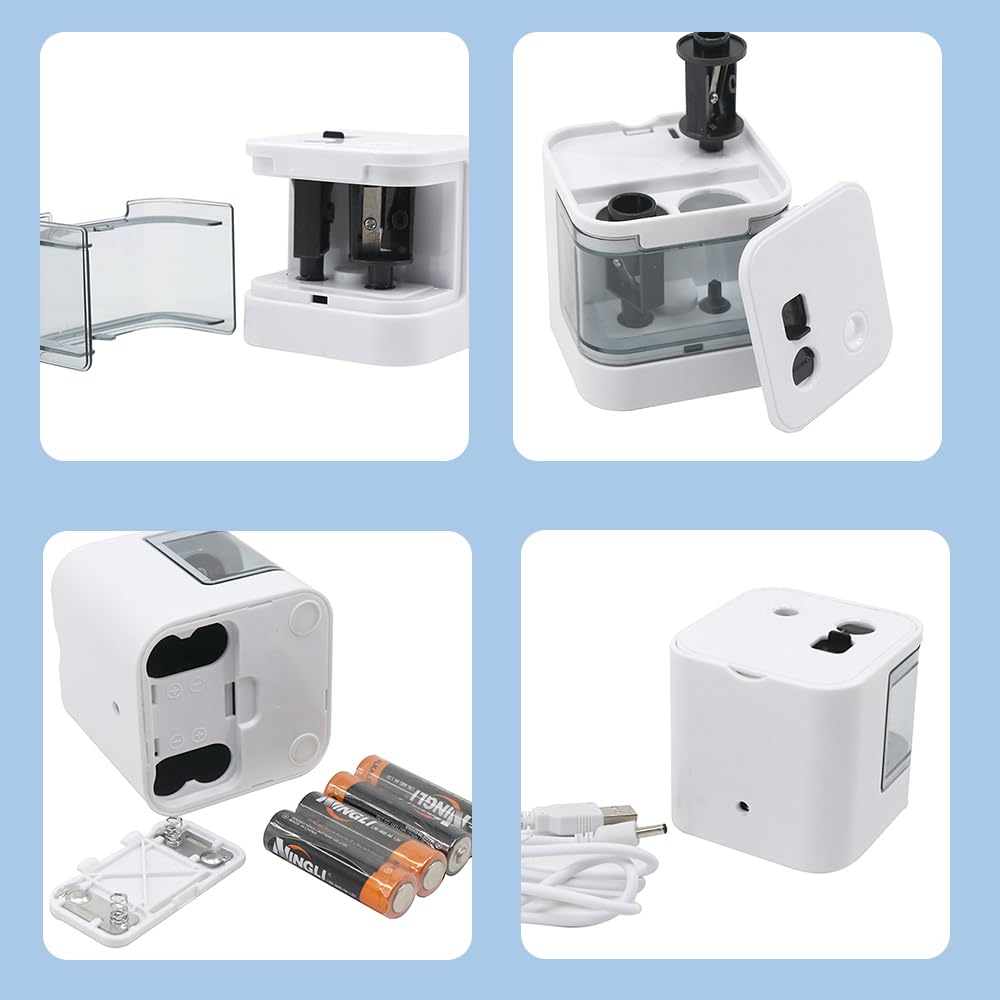 Temperamatite elettrico JIJICZ 6-12mm USB E Batteria Temperamatite Elettrico Con Contenitore Temperamatite Elettronico Automatico Per Penne Spesse E Sottile Bambini Casa Scuola Bianco