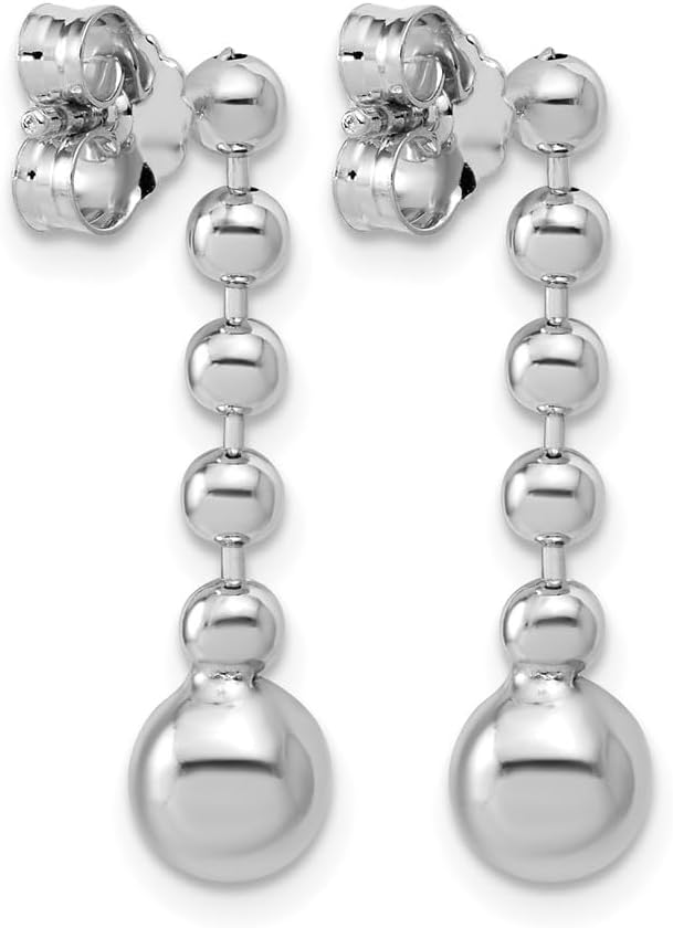 Sterling Silver RH-Plated Polished Beaded Post Dangle Earrings - Image 3