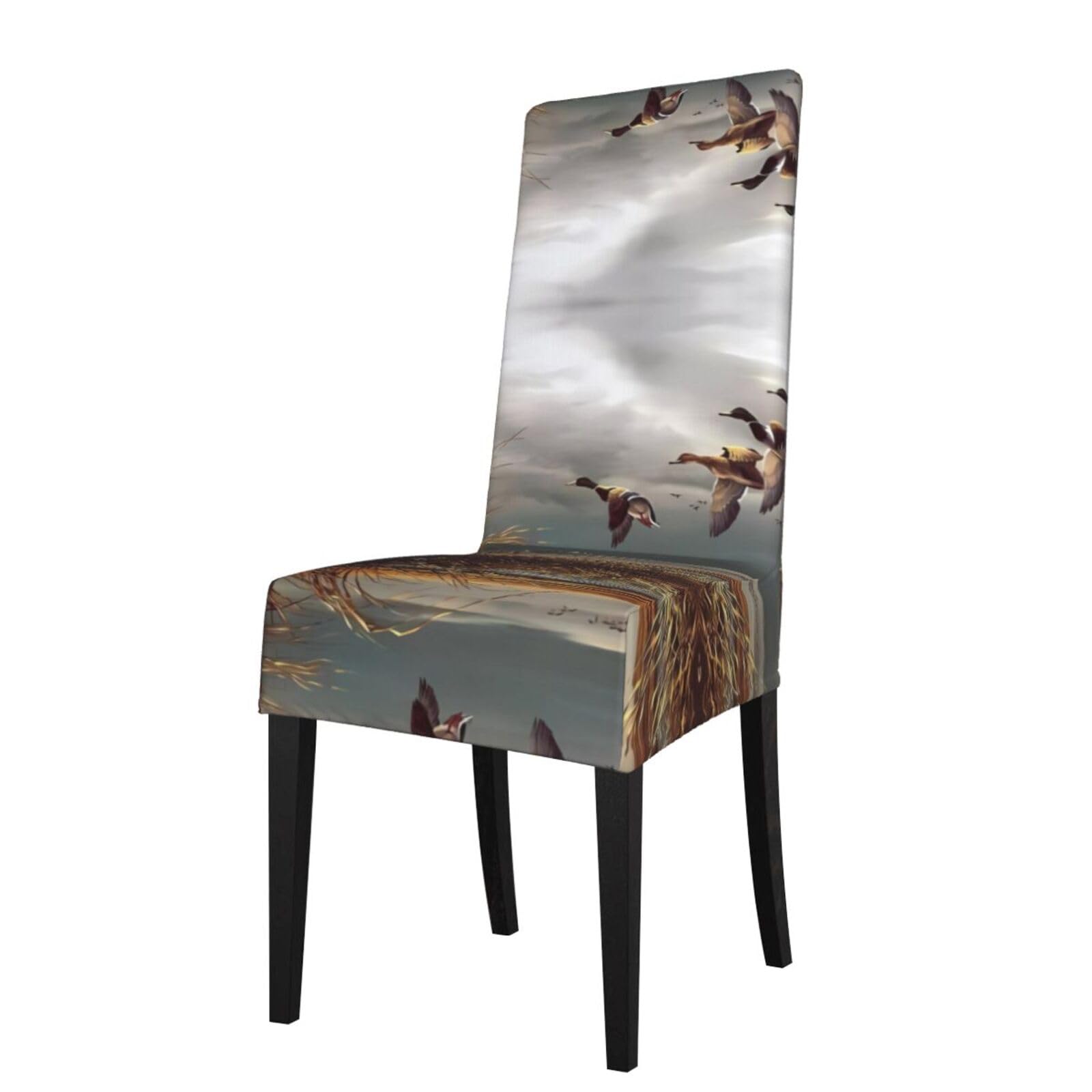 Yyhwhjde Black Hunting Flying Wild Ducks Prints Dining Chair Throw Covers - Stretchable Spandex Slipcovers For Chair Protection & Refreshing Your Dining Room