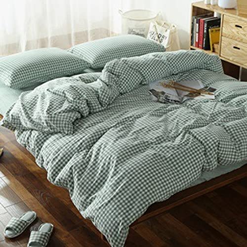 Drap Housse 160 x 200,Ensemble de Quatre pièces en Coton lavé Housse de Couette en Coton à Carreaux Japonais Literie Literie Literie, Drap de lit de 2 mètres