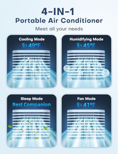 Image of Portable Air Conditioner, 3-IN-1 Evaporative Air Cooler Windowless, 4 Modes & 3 Speeds Personal Swamp Cooler w /Humidifier, Remote & 15H Timer, Evaporative Cooler for Room Home Office - Blue