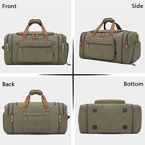 Plambag Travel Duffle Bag with Shoe Compartment 60L Canvas Duffel Overnight Weekend Bag(Army Green)