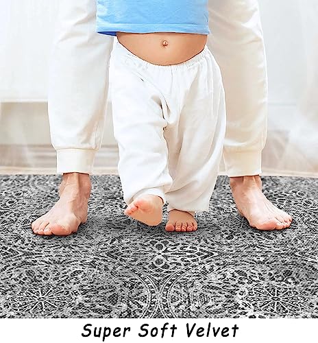 vivorug Runner Rug 2'x8' Machine Washable Non-Slip Runners for Hallways Kitchen Entryway Laundry Room Vintage Medallion Carpet Hallway Runner Grey