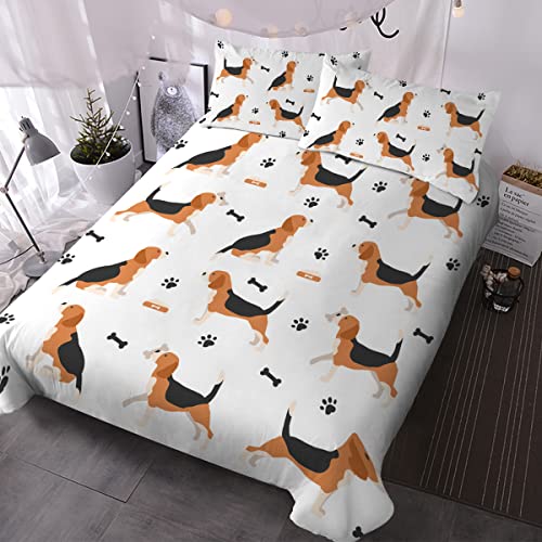 BlessLiving Brown Puppy Dog Bedding Duvet Cover Dog Paw Bone Prints Pattern Bed Set 3 Piece Cute Pet Animal Bedspreads for Kids Teens Adults (Full)