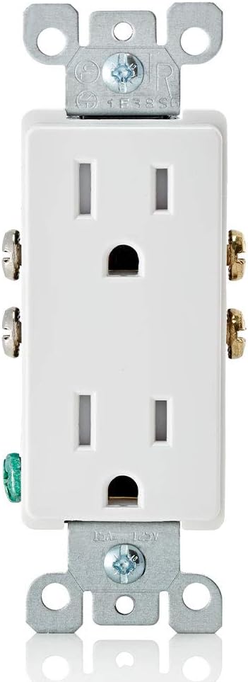 Leviton T5325-W 15 Amp 125 Volt, Tamper Resistant, Decora Duplex Receptacle, Straight Blade, Grounding, 1-Pack, White - Electrical Outlets - 
