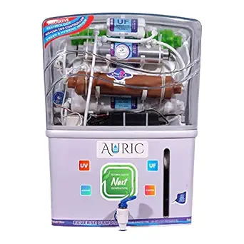 AURIC Wall Mountable Water Purifier + UV + ALKALINE + Ultra Filter with Advanced Copper Technology Disinfection in Tank, 12 L Tank With Free Pre Filter (Made In India)