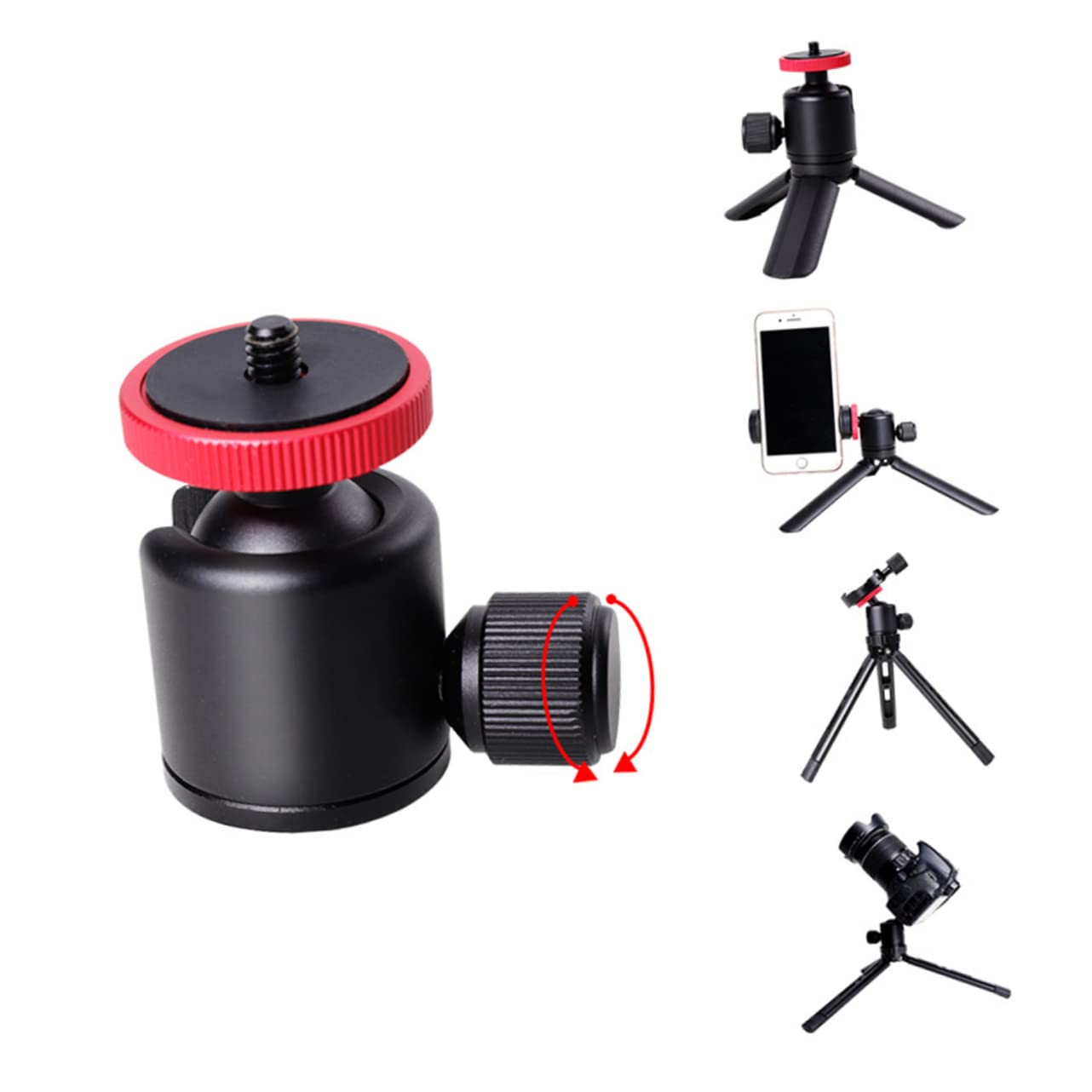 jojofuny Mini Ball Head for Camera Stand Tripod Mount 1/4 Inch Thread DSLR Camera Mount Stand Locking Nut for Monitor Led Light Microphone