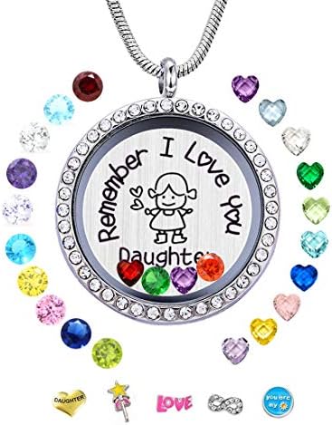 30mm Stainless Steel Living Memory Floating Locket Necklace Pendant with Charms and 24 Birthstones, Best Gifts for Women Girls