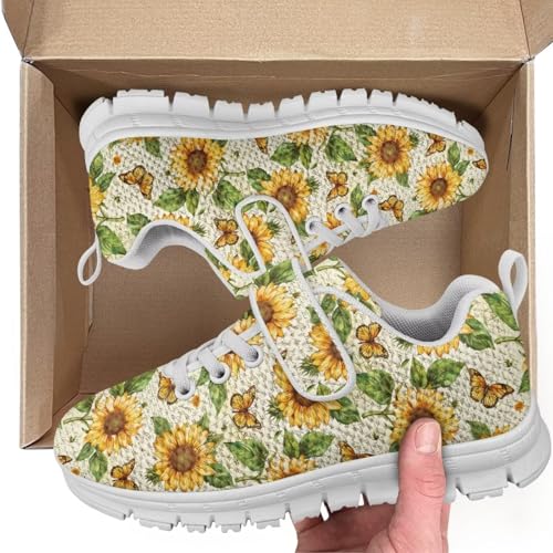 Kids Sneakers Running Tennis Athletic Shoes for Boys&Girls (Little Kid/Big Kid) White Sole Sunflowers Butterfly Print2