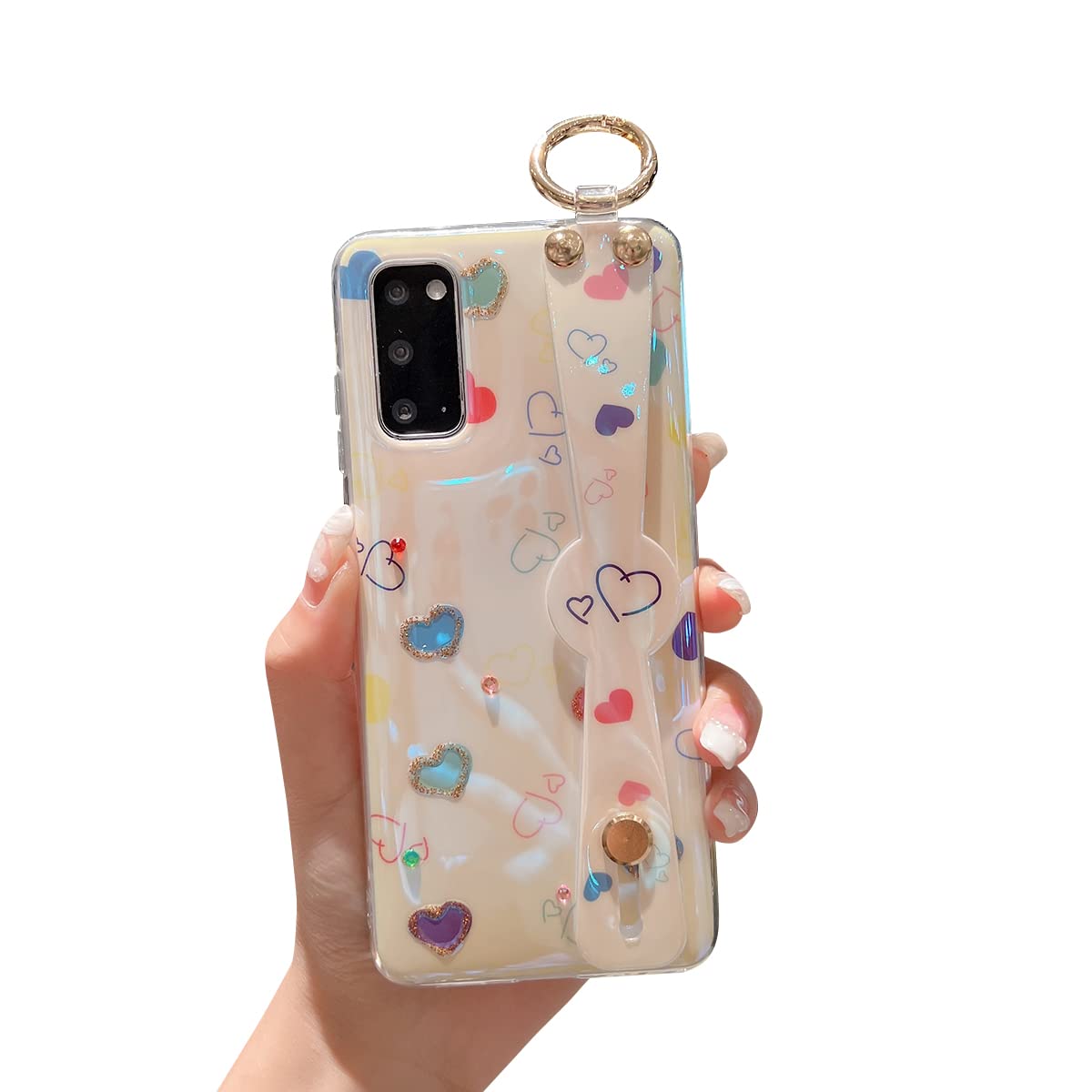 Lastma for Samsung Galaxy S20 Case 6.2" [NOT Plus] Cute with Wrist Strap Kickstand S20 Case Glitter Bling Cartoon IMD Soft TPU Shockproof Protective Phone Cases Cover for Girls and Women - Heart