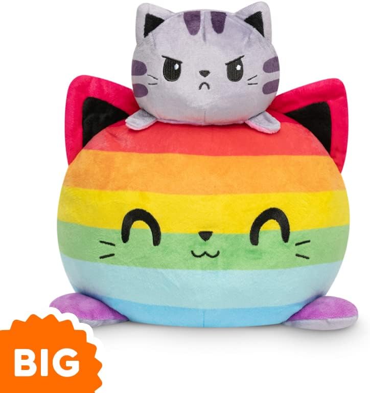 Miniatura 2 de TeeTurtle - Peluche Original Reversible de Gato Grande - Arcoíris + Gris - Animales de Peluche Juguete Sensorial Fidget Abrazable y Suave que