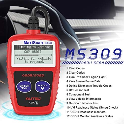 Autel MaxiScan MS309 OBD2 Scanner Check Engine Fault Code Reader, Read/Clear Codes, View Freeze Frame Data, I/M Readiness Smog Check CAN Diagnostic Scan Tool