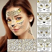 ENYACOS Halloween Leopard Print Temporary Tattoos – Leopard Face Tattoo Stickers & Leopard Accessories – Festival Tattoos Temporary for Halloween Face & Body Decoration (A)