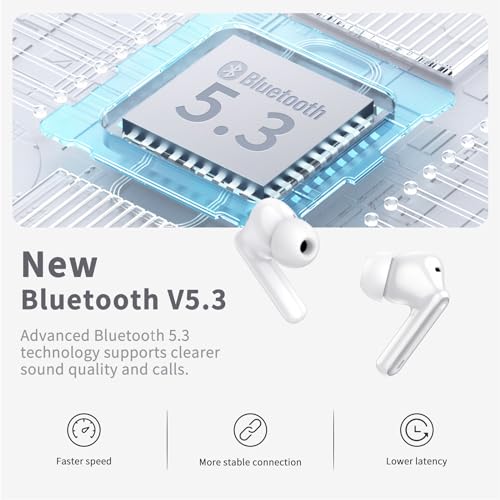 xinwld Bluetooth Kopfhörer, Kopfhörer Kabellos Bluetooth 5.3 In Ear Kopfhörer mit 4 ENC Noise Cancelling Mic, Kabellose Kopfhörer Tiefer Bass Wireless Earbuds 40Std, IP7 Wasserdicht Ohrhörer, Weiß – Bild 4
