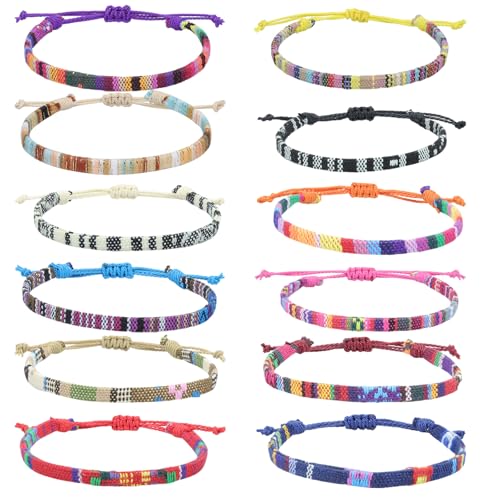 PacuM 12 peças pulseiras de amizade tecido pack pulseiras crianças amizade jóias tecida ajustável colorido acessórios praia férias para homens mulheres festa dia festivo