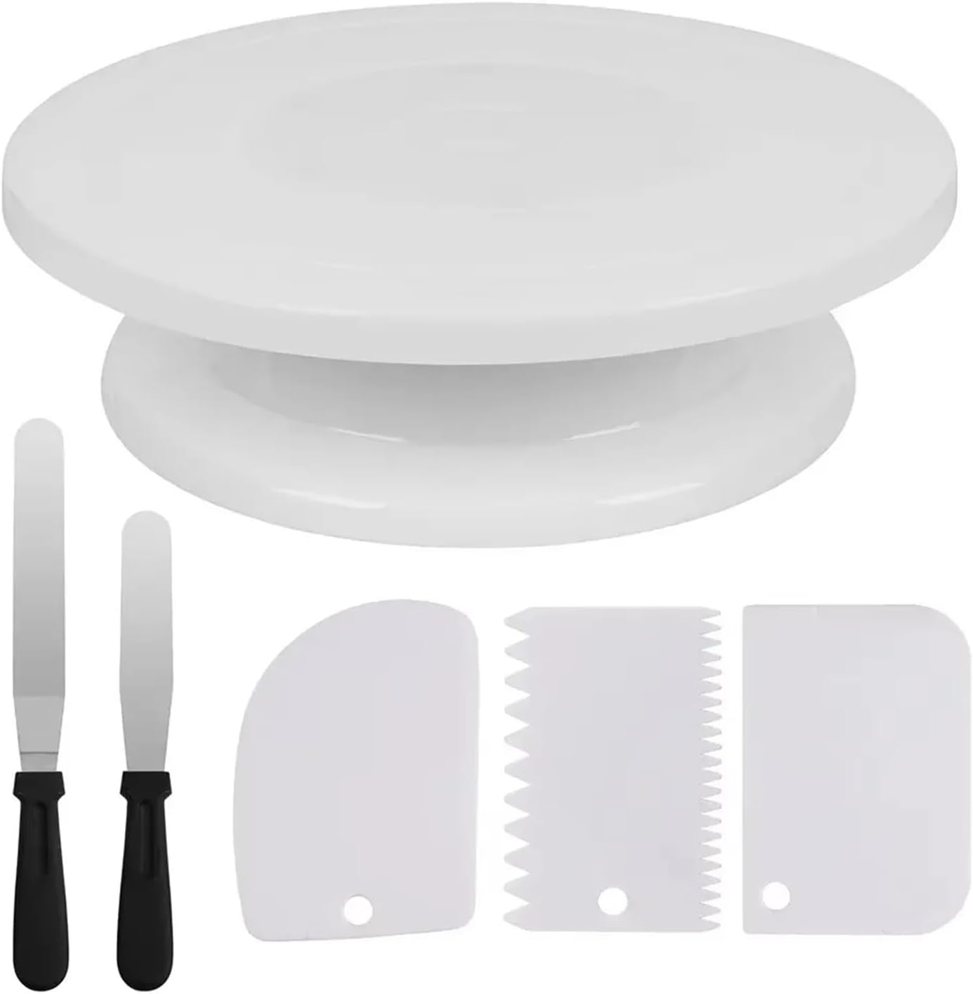 7Pcs Cake Making Tools Kit For Decorating Include Plastic Rotating Turntable Icing Smoother/Spatula Cakes Leveler(6pcs white)