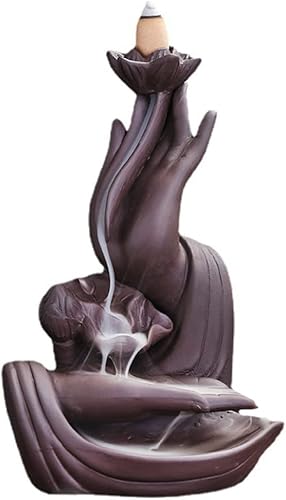 Quemador de incienso de mano de Buda de cerámica para interiores, soporte de incienso de cascada de humo creativo Lotus para aromaterapia, adorno