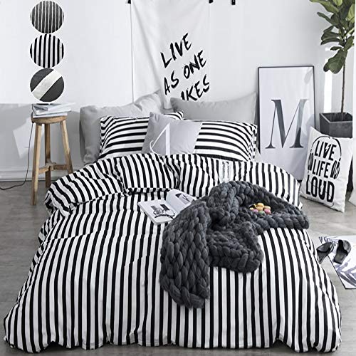 Clothknow Striped Pillowcases Cotton Standard Black And White Pillow Cases Ticking Set Of 2 Bed Pillow Cases Envelope Closure Black Pillow Shams For Boys Girls thumb #1