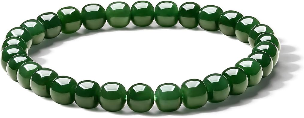 ZHOU LIU FU Real Hetian Jade Bracelet Green Jade Beaded Bracelets Healing Gemstone Beads Vintage Jewelry for Women Men Mother Gifts Special Occasion Birthday Anniversary 17cm/6.7" Y1913216