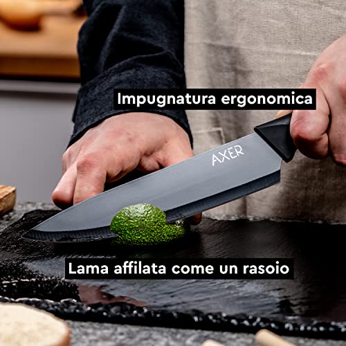 Axer 3 Pezzi Set Coltelli da Cucina Professionali Neri - Chef Knife - Inox - immagine 4