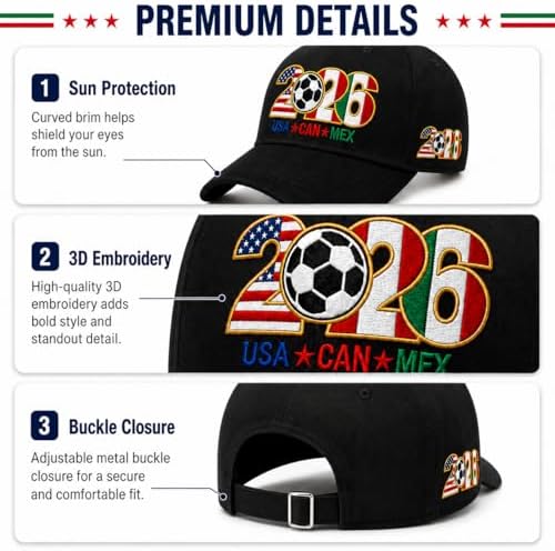 2026 World Cup Soccer Hat–USA Canada Mexico Host Countries Embroidered Baseball Hat Unisex Cotton for Soccer Supporters - 4