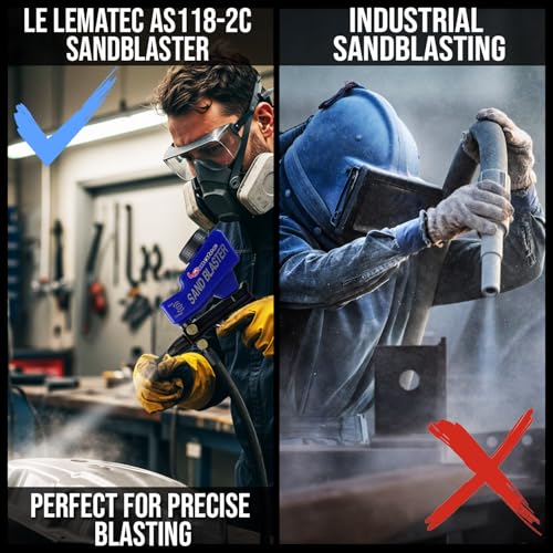 LE LEMATEC Light-Duty Sandblaster Gun Kit, Requires Air Compressor (Not Included), Hobby Sand Blaster for Small Projects, Metal & Wood Surface Prep, AS118-2C