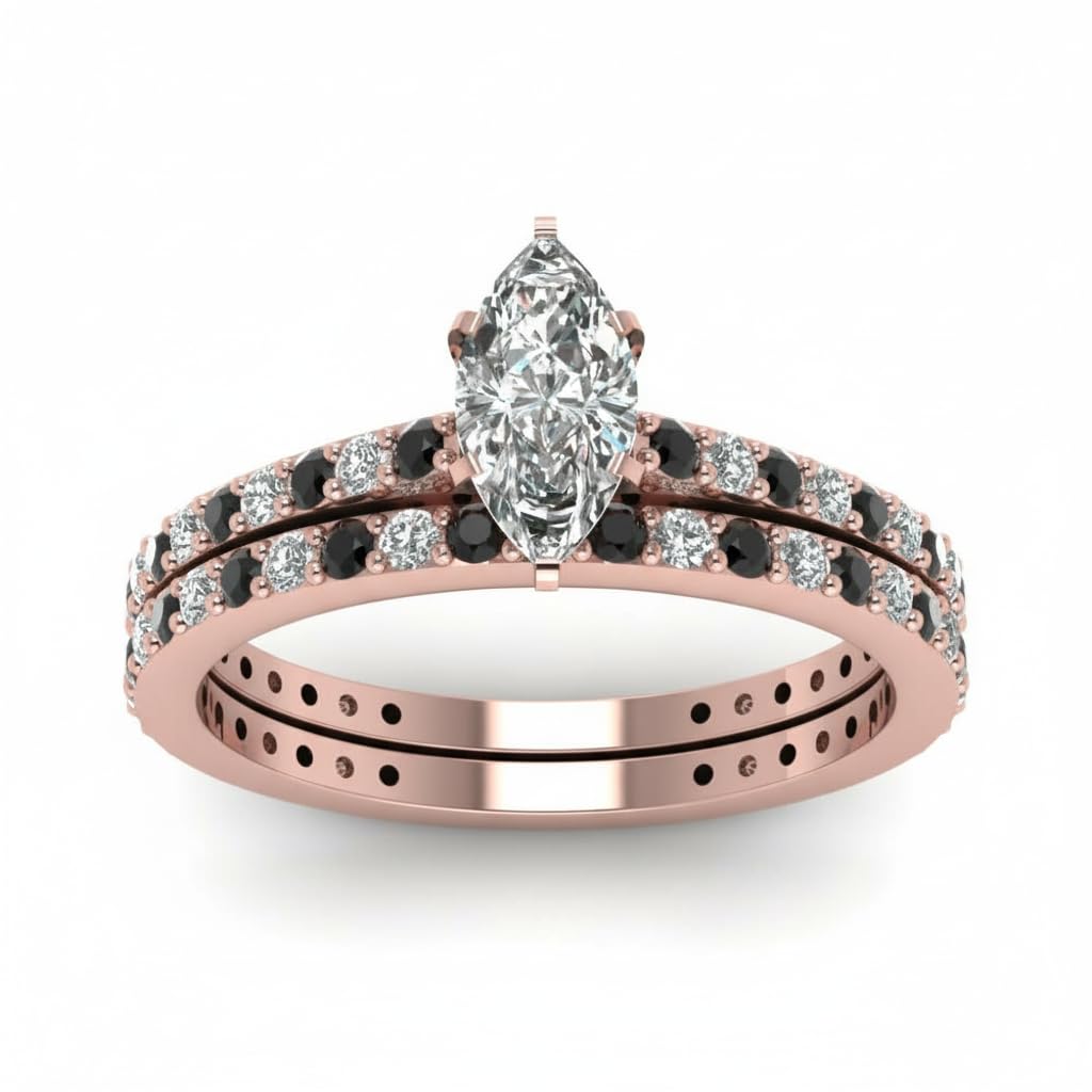 55Carat Choose Your Gemstone Marquise Shape 14k Rose Gold Plated Classic Delicate Diamond CZ Handmade Fashion Jewelry Party Wear Daily Wear Ornament Gifts for Wife Wedding Ring Sets : US Size 4 to 12