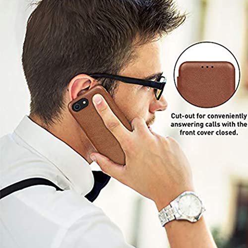 Image of PULOKA iPhone SE /7 /8 PU Leather Slim Flip Case Cover with Card Holder Compatible with iPhone SE /iPhone 7 / iPhone 8 (Brown)