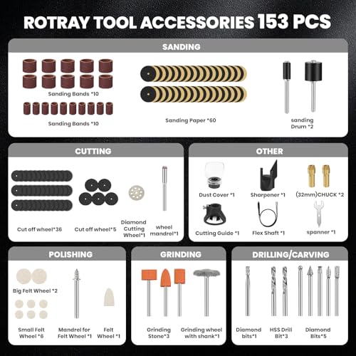 Image of 200W Corded Rotary Tool Kit Flex Shaft 6 Speed 40000RPM 153 Accessories | 6-Speed Adjustment 153Pcs Accessories for Crafting, Cutting, Sanding, Polishing, Drilling, Carving, DIY Projects