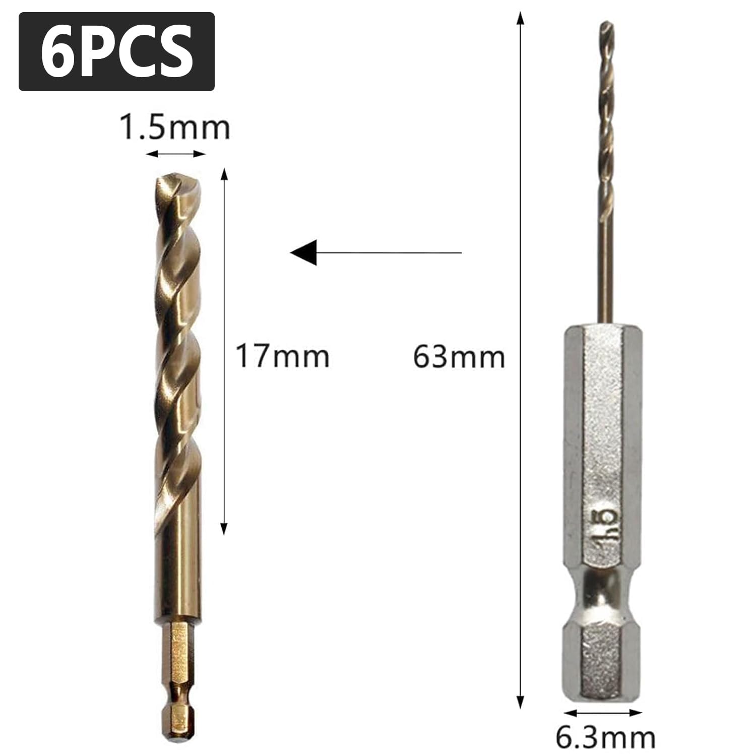 Xiciki 6 Pcs 1.5mm Hex Shank Drill Bits Set, High Speed Steel, Twist Drill Bit, Wood, Stainless Steel, Metal, Plastic - Image 2