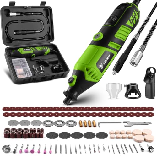 DEKOPRO Kit de Herramienta Rotativa 170W, Mini Amoladora Eléctrica con 129 Accesorios, 6 Velocidades y 35000 RPM para Cortar, Taladrar, Pulir y Limpiar, Verde