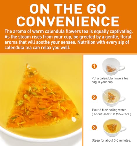 Image of Olvvla - Natural Calendula Flowers Tea Bags - 1.5g X 50 Count - Premium Calendula Tea - Non-GMO - Caffeine-free - Dried Calendula Herbal Tea - Rich in Antioxidants & Promote Relaxation
