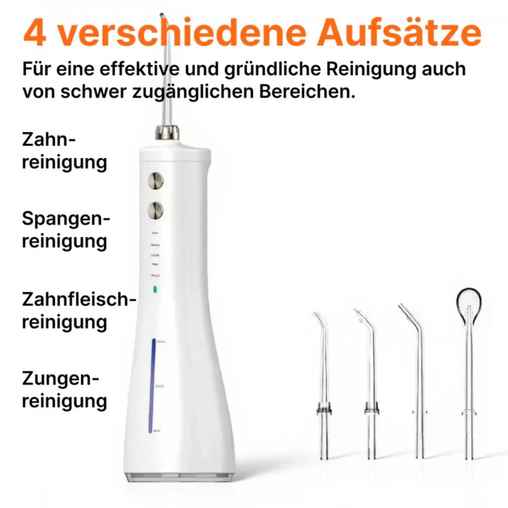 AquaClean Pro Munddusche Leistungsstarke Kabellose Munddusche mit 5 Modi, 4 Düsen, IPX7 Wasserdicht, 300 ml - für Haus, Reise & Büro