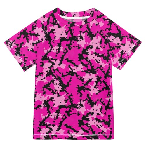Kids Swim Shirt Hot Pink Bat Camo Quick Dry Sun Shirts Swim Wear Surfing Beach Shirts Size 3T-12T