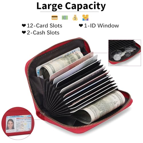 Image of SENDEFN Leather Wallet Women RFID Blocking Small Compact Wallets Credit Card Holder with ID Window
