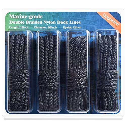 GREENEVER Double Braided Nylon Dock Lines -24 Strands- 5800 lbs Breaking Strength