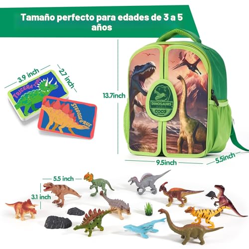 Miniatura 8 de Coco Friends Dinosaurios Juguetes Niños 3 Años, Dinosaurios Mochila Infantil Con 12 Dinosaurios, Cartas Y Tapete De Juego - Juguetes De Viaje Regalos Para Niños 3 4 5 6 Años