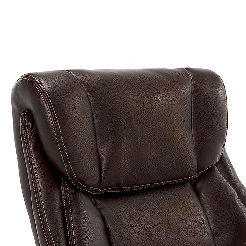 La-Z-Boy Bellamy Executive Office Chair with Memory Foam Cushions, Solid Wood Arms and Base, Waterfall Seat Edge, Bonded Leather, Brown