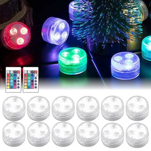 Vegena Lot de 12 bougies chauffe-plat LED submersibles avec télécommande, RVB, étanches, pour aquarium, vase, baignoire, piscine et maison