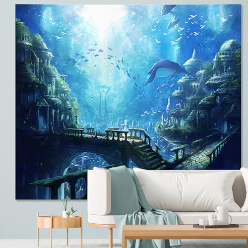 Avinyl Sea Wall Tapestry For Bedroom, Blue Ocean Sea Whale Tapestries Wall Hanging thumb #6