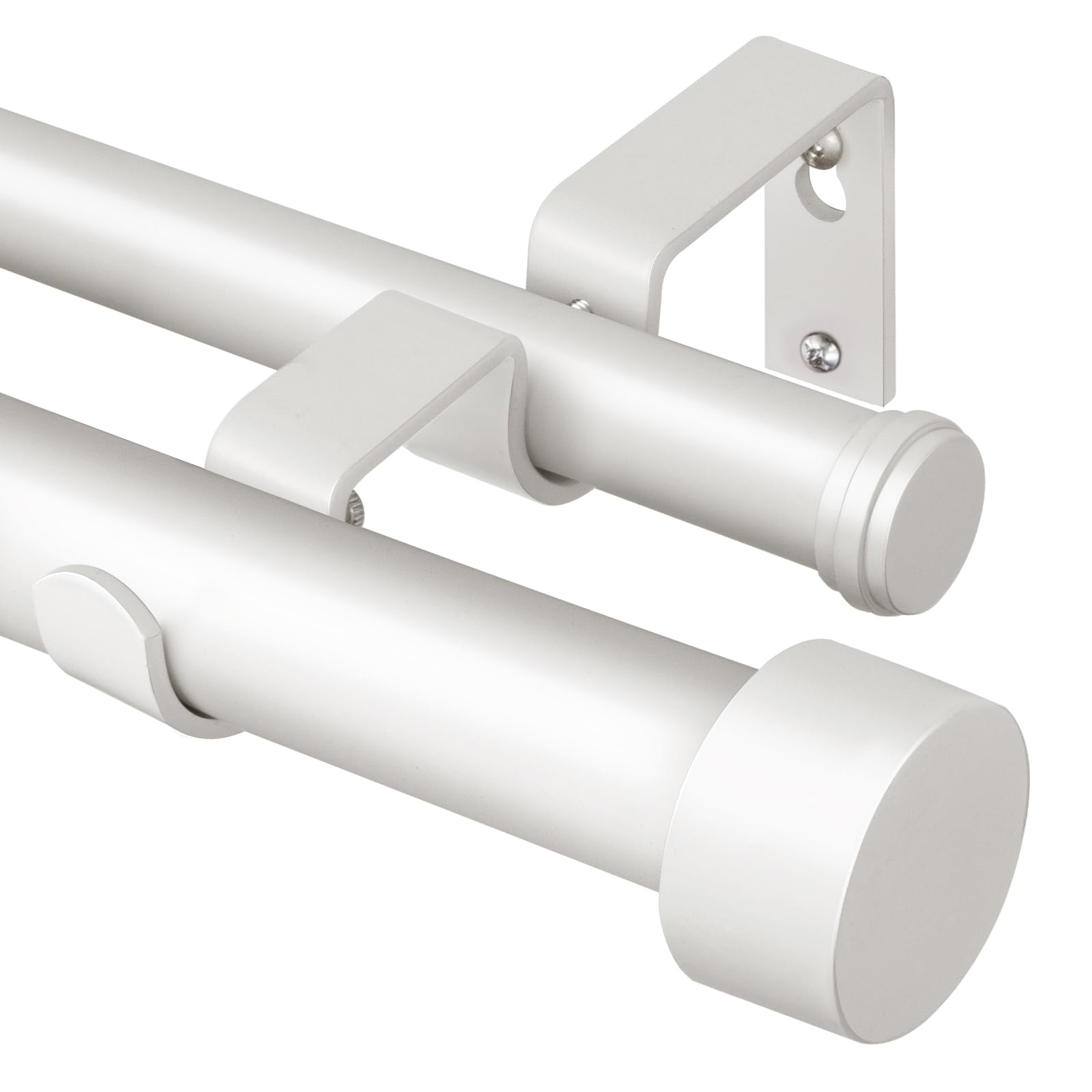 KAMANINA White Double Curtain Pole, 190-355 cm Extendable Curtain Poles