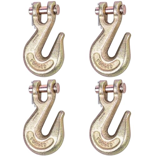 Image of 3 /8'' Chain Hooks, Yellow Powder Coating G80 Clevis Grab Hook | Heavy-Duty Forged Alloy Steel for G80 Tow Chain and Binders - 7,100 lbs WLL for Trailer Truck Safety Transport (Pack of 4)