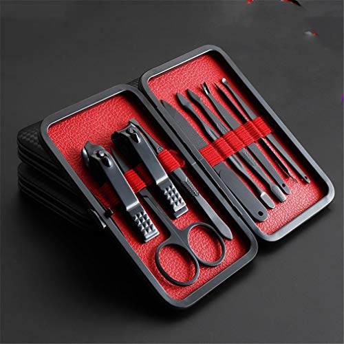 HSOYGE Juego de manicura y pedicura, cortaúñas Profesional de 10 Piezas, Herramientas de Cuidado de pedicura, Herramientas de Aseo, con Estuche de Cuero para Viajes (Negro)