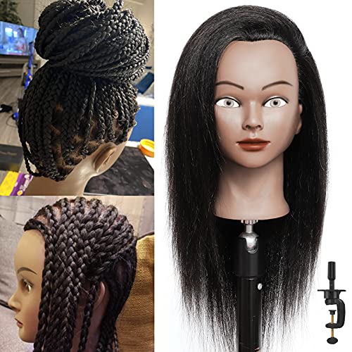 Mannequin Head with Human Hair Manikin Head 14" 100% Real Hair Cosmetology Mannequin Head Human Hair Trainning Head Doll Head for Practice Braiding with Free Clamp Holder (14 Inch)