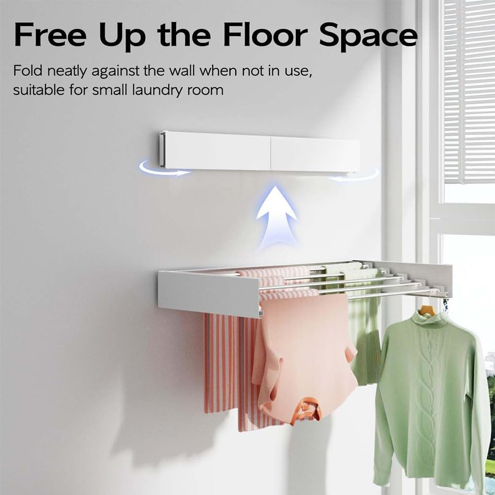 Séchoir à Linge Extensible 80 cm Peu Encombrant Pliable pour Suspendre des Vêtements, Séchoir à Linge Mural pour l'intérieur, Salle de bain, Balcon